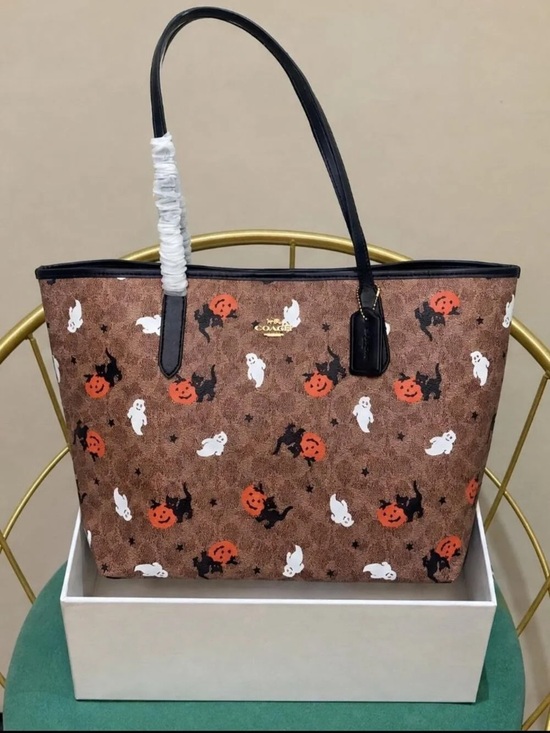 Coach Handbags - Coach Brown Halloween Print Tote with Black Handles